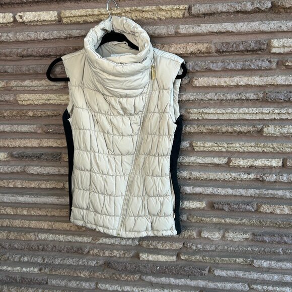 Calvin Klein Puffer Vest Funnel Neck Side Zipper Tan Black Sides Size Small - Picture 7 of 10